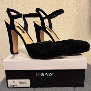 Nine West Black Suede Platform Heels